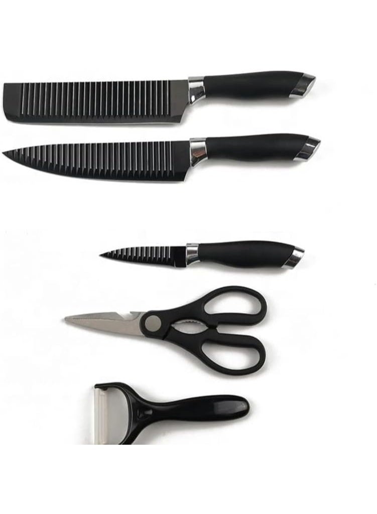 جلانس طقم سكاكين جلاس مكون من 6 قطع - مصنوع من الفولاذ المقاوم للصدأ - مع طبقة قوية مانعة للالتصاق - تصميم فريد بمقبض سهل الإمساك، آمن للغسل في غسالة الأطباق، - Image 2